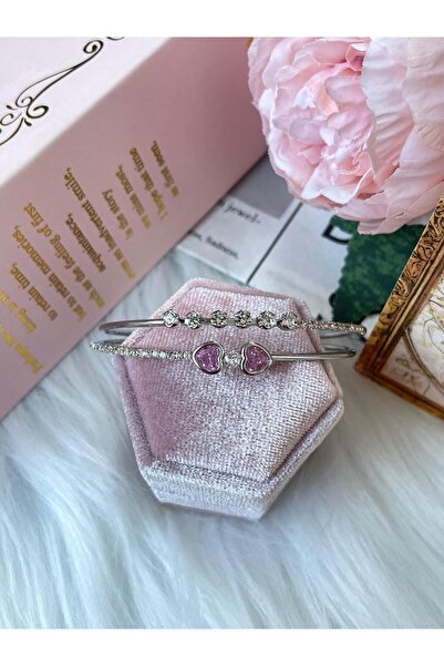Perry Accesories pembe zirkon taşlı vıp çelik bileklik gema kelebek kalp fiyo...