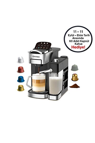 Omnex Ox-Pro2 Capsule and Ground Coffee Espresso Machine 20 Bar Pressure Milk Frother Latte & Cappuccino
