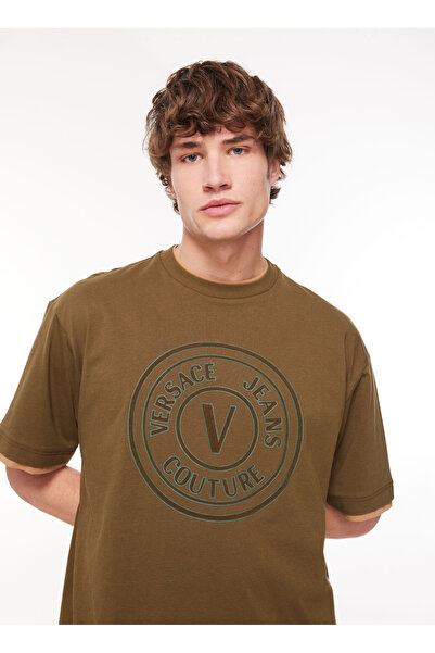 VERSACE JEANS COUTURE Bisiklet Yaka Haki Erkek T-Shirt 75GAHI04CJ00I107