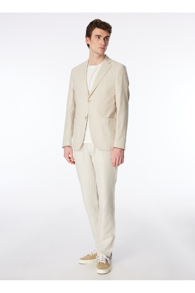 Fabrika Bej Erkek Mono Yaka Slim Fit Çizgili Ceket F4SM-CKT 0729