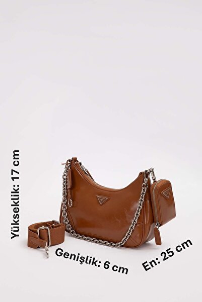 Levidor Brown Chain Detailed Patent Leather Bag