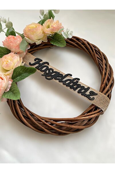 MACROMEKİDS Στολίδι πόρτας με ροζ τριαντάφυλλο με λεπτομέρεια από μπαμπού -Δώρο για νέο σπίτι-Ρουστίκ διακόσμηση-Χειροποίητο