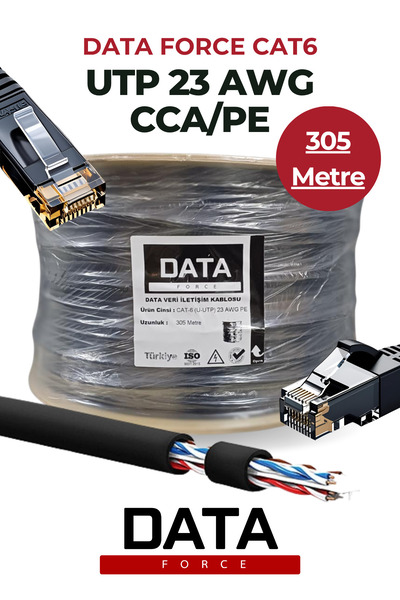 DataForce CAT6 UTP 23 AWG CCA/PE 305M DIŞ MEKAN VERİ İNTERNET KABLOSU