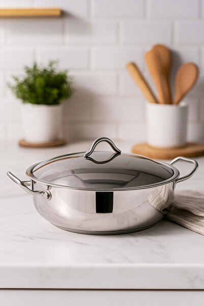 gülsan Mega Basık Paslanmaz Çelik Pilav Tenceresi 34 Cm