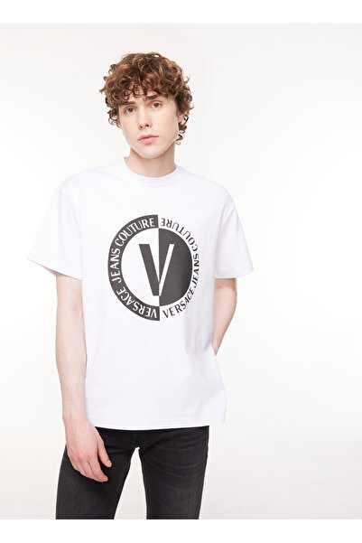 VERSACE JEANS COUTURE Bisiklet Yaka Beyaz Erkek T-Shirt 75GAHG05CJ01G003