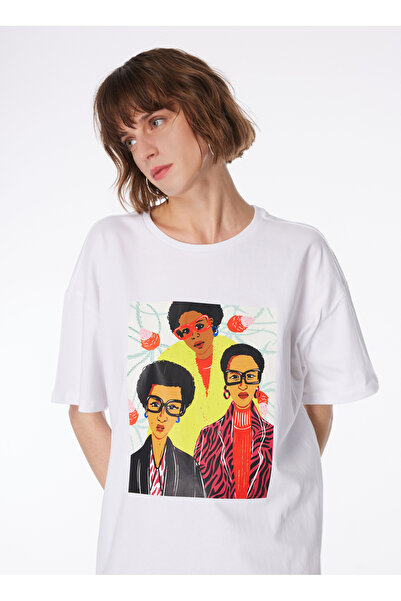 Fabrika Kırık Beyaz Kadın Bisiklet Yaka Basic T-Shirt F4SL-TST0207