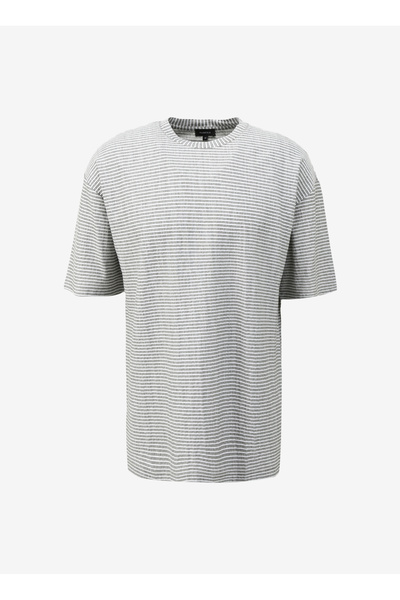 Fabrika Haki Erkek Bisiklet Yaka Loose Fit Çizgili T-Shirt F4SM-TST 036