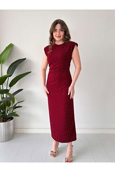 YEK&BİR Padded Stone Dress with Slit Back