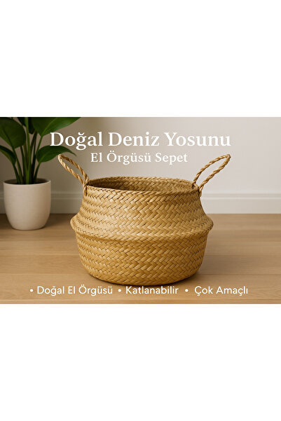 Amentes Ikeanatural Large Boy Katlanabilir Hasır Sepet / Saksılık 35x32cm