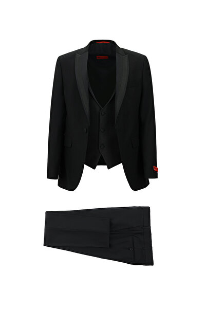 Kiğılı Slim Fit Dar Kesim Sivri Yaka Yelekli Smokin & Damatlık