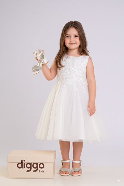 DİGGO KİDS White Children's Evening Dress Shoes with Stone Detail