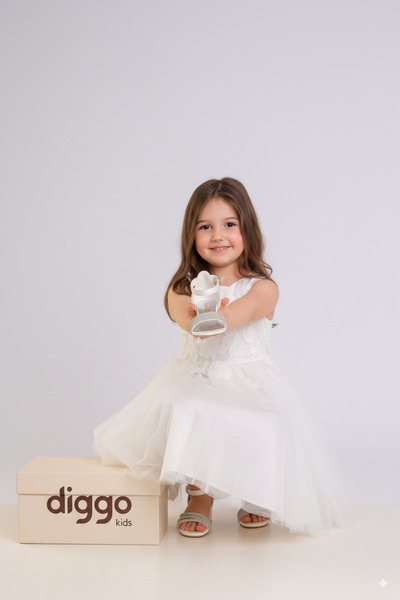 DİGGO KİDS White Children's Evening Dress Shoes with Stone Detail