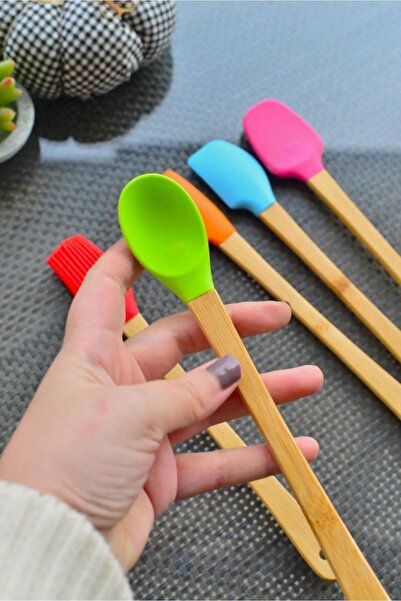 Amentes Colorful Mini Bamboo Spatula Set of 5