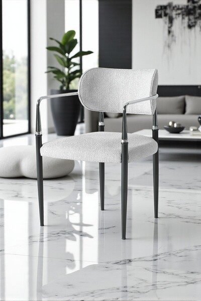 fursimo Vellario Metal Kol Detaylı Sandalye 2 Adet – Kromaj Siyah Metal Ayak, 57 x 57 x 81 cm