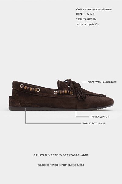 NİŞANTAŞI SHOES Fisher Brown Genuine Suede Flat Sole Bead Detail Women's Ballerina Shoes