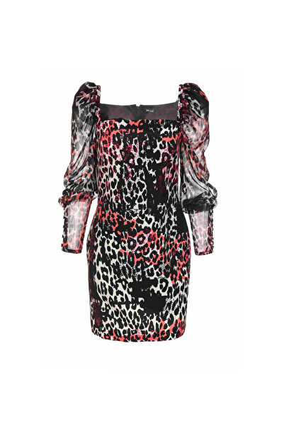 Just Cavalli Kare Yaka Desenli Çok Renkli Mini Kadın Elbise 75PAO937