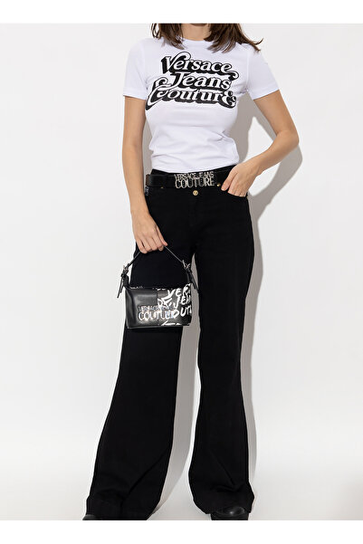 VERSACE JEANS COUTURE Bisiklet Yaka Baskılı Beyaz Kadın T-Shirt 75HAHG02