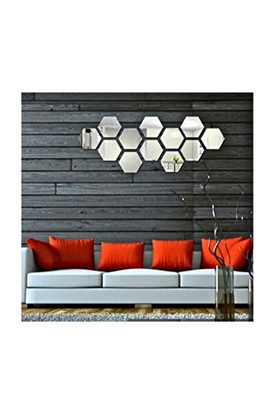 Numa Concept 12 Pieces Mirrored Silver Plexiglass - Laser Cut Wall Decoration Honeycomb, 10X10 cm