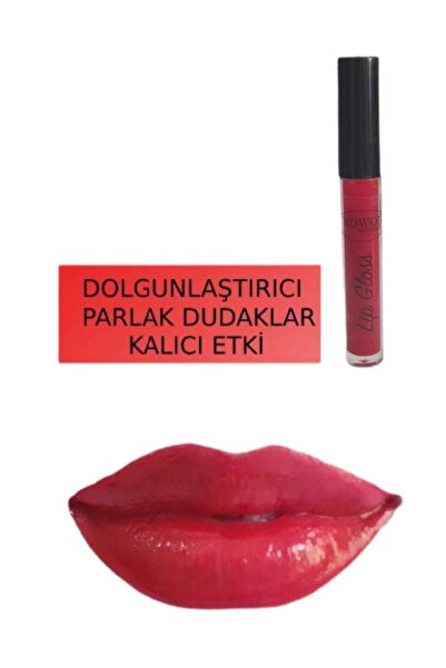 EDWOL Make Up Likit Işıldayan Dolgunlaştırıcı Lip Gloss Parlak Kırmızı Ruj