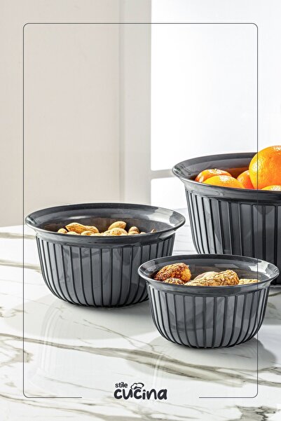 Stile Cucina 4 Piece Linea Round Practical Bowl Dowry Set 1X(500 ml) 1X(1-2-3 Liter) Anthracite
