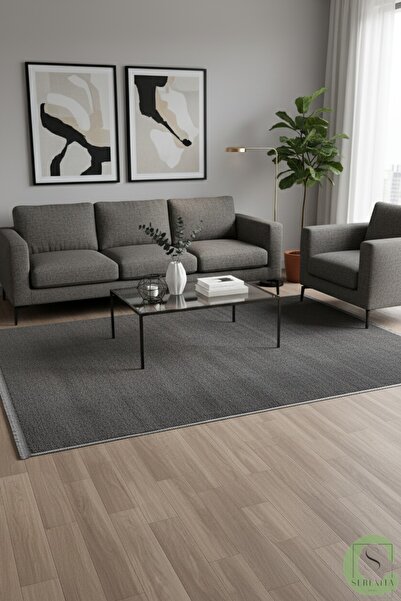 SERENİTA KAYMAZ TABAN ANTRASİT POST/PELUŞ DÜZ SAÇAKLI MODERN OTURMA ODASI SAL...