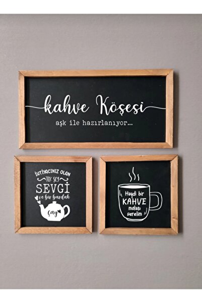 wooden gift design Kahve Köşesi ve Çay Köşesi 3'lü Ahşap Kahve Çay Seti Kahve Köşesi Tablo