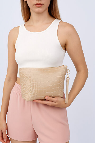 Bagfoni نمط تمساح بيج - منظم حقيبة يد لمستحضرات التجميل والمكياج للسفر