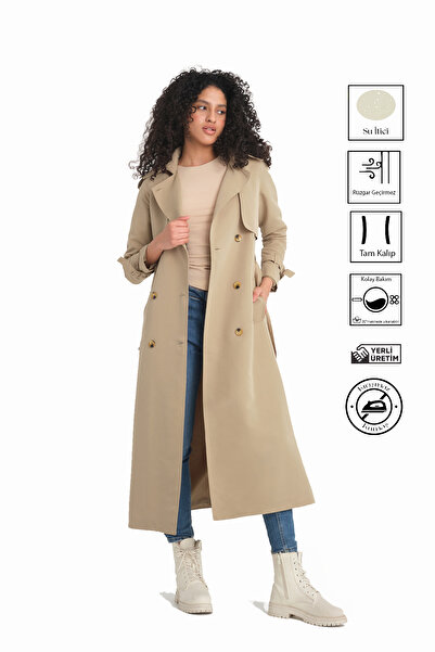 Soydan Güner Su Itici Özellikli Reglan Kol Ara Boy Trençkot Vizon 5789