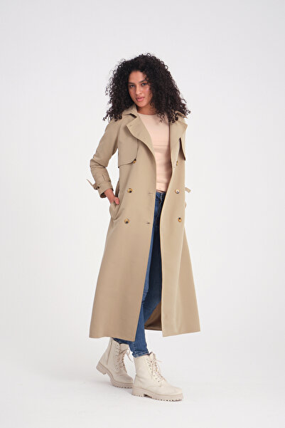 Soydan Güner Su Itici Özellikli Reglan Kol Ara Boy Trençkot Vizon 5789