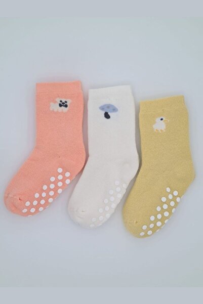 Defne Baby 3 أزواج من الجوارب الشتوية ذات النعل غير القابل للانزلاق للفتيات الصغيرات