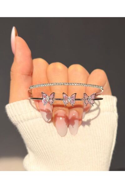 Perry Accesories pembe zirkon taşlı vıp çelik bileklik gema kelebek kalp fiyo...