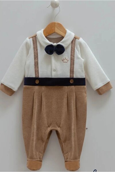 karamel CARAMELL SALOPET GÖRÜNÜMLÜ, KADİFE ERKEK BEBEK TULUM (KAHVE)