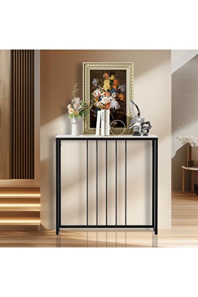 AGD Entryway Console Table, Narrow MDF Side Table, Steel Frame 100*30*80cm, White