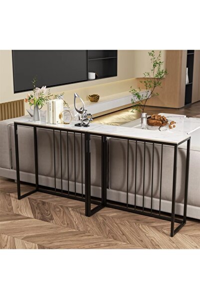 AGD Entryway Console Table, Narrow MDF Side Table, Steel Frame 100*30*80cm, White