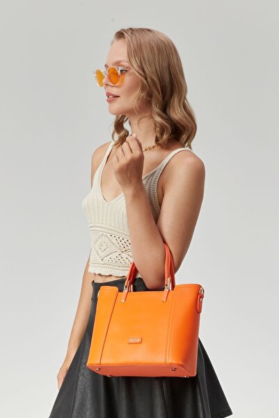 Morpelikan Women's Orange Hand Shoulder Bag with Three Compartments and Adjustable Cross Shoulder Strap