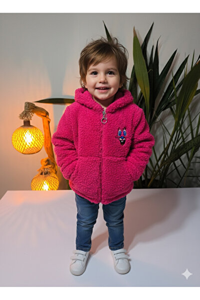 Star Pop Kız Çocuk Peluş Polar Hırka Kapşonlu Fermuarlı Cepli Pembe Beyaz Siyah Mor !!! Dar Kalıp