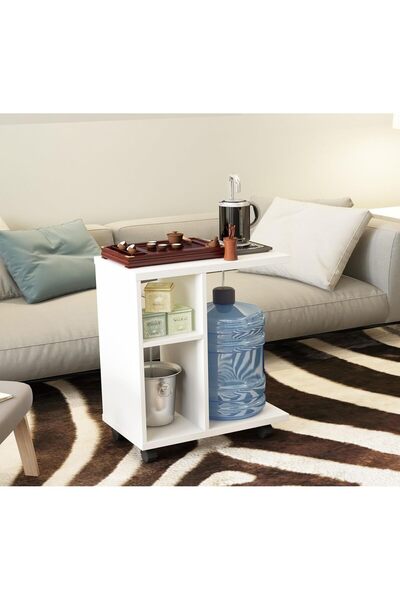 Eleva Home Wooden Rolling C-Shaped Side Table, Modern End Table with Shelves for Living Room or Home