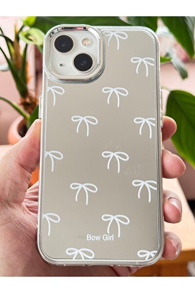 Fibaks iPhone 13 - 14 - 15 Compatible Case Mirrored Bow Girl Bow Pattern Shock Absorbing Silicone Cover