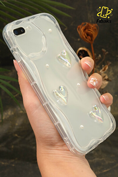 Fibaks Case for Apple iPhone 7 / 8 Plus 3D Heart Pearl Design Patterned Transparent Silicone Cover with Camera Protection