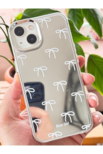 Fibaks iPhone 13 - 14 - 15 Compatible Case Mirrored Bow Girl Bow Pattern Shock Absorbing Silicone Cover