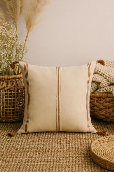 Buldan CSN Tekstil kahve çizgili buldan dokuma kırlent kılıfı