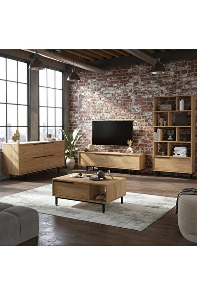 Yurudesign Ocean Tv Ünitesi Orta Sehpa Konsol Kitaplık 4'lü Set Sepet On21-s