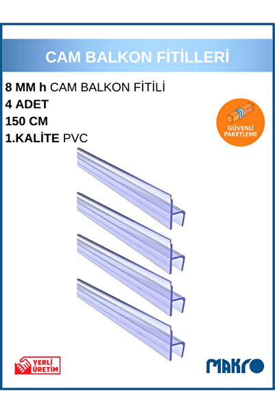 GLASSMAKRO 8 MM Küçük h (y) Cam Balkon Şeffaf Fitil 150 CM 4 adet