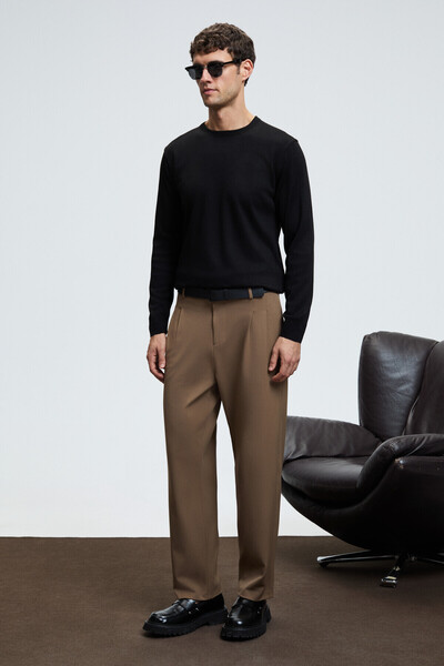 GRIMELANGE VAREX Erkek Yuvarlak Yaka Basic Slim Fit Triko Siyah Kazak