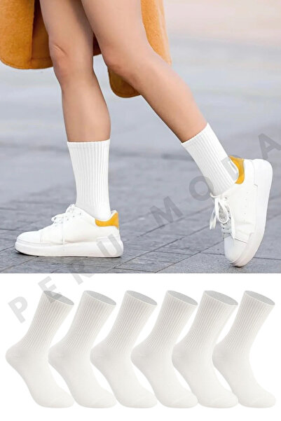 peru moda 6 Çift Kolej Tenis Beyaz Pamuk Spor Çorap - Cool Comfort
