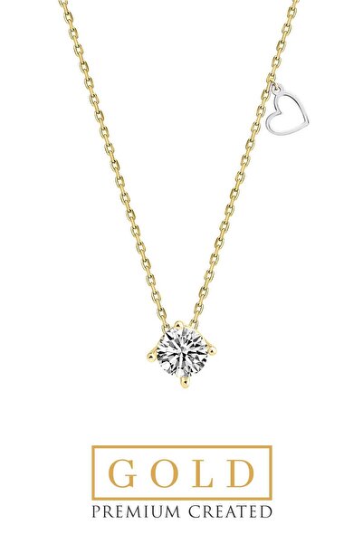 So CHIC... Sarı Altın Sertifikalı Premium Created Taşlı 42 Cm Tektaş Kolye