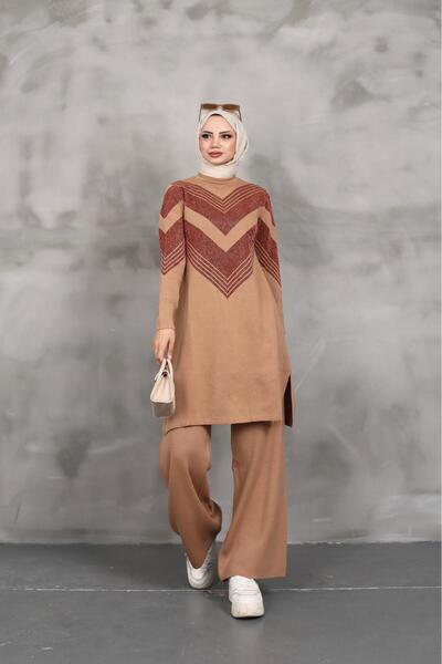KAYA BUTİK Glittery knit set trousers tunic