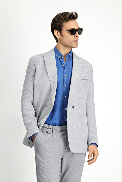 Kiğılı Slim Fit Slim Fit Linen Blended Double Breasted Jacket