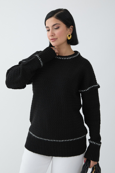 InStyle Μαύρο πουλόβερ - Λεπτομέρεια Piping