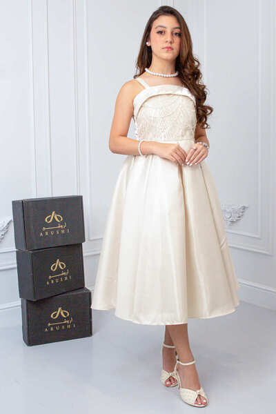 arushi Beige glitter Mikado evening dress for the perplexed age
